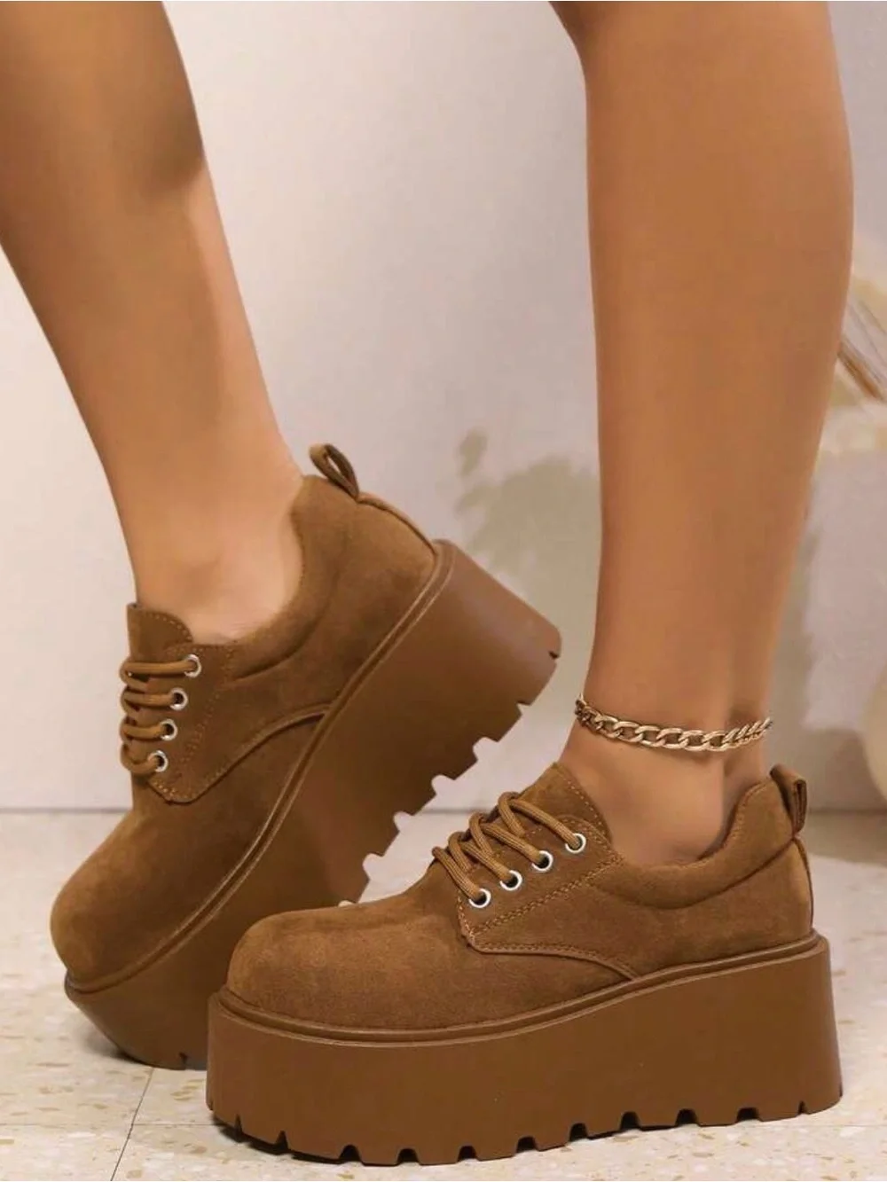 Women’s Platform Lace-Up Sneakers in Brown - Picture 8 of 13